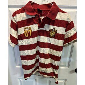 Harry Potter "Potter 07" Hogwarts Crest Red White Striped Polo Shirt Adult M